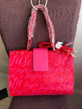 Hot Pink Printed Satchel with Top Handle